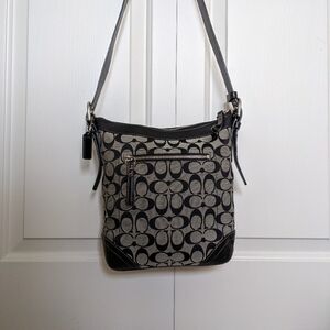 COACH crossbody purse with signature grey and black pattern